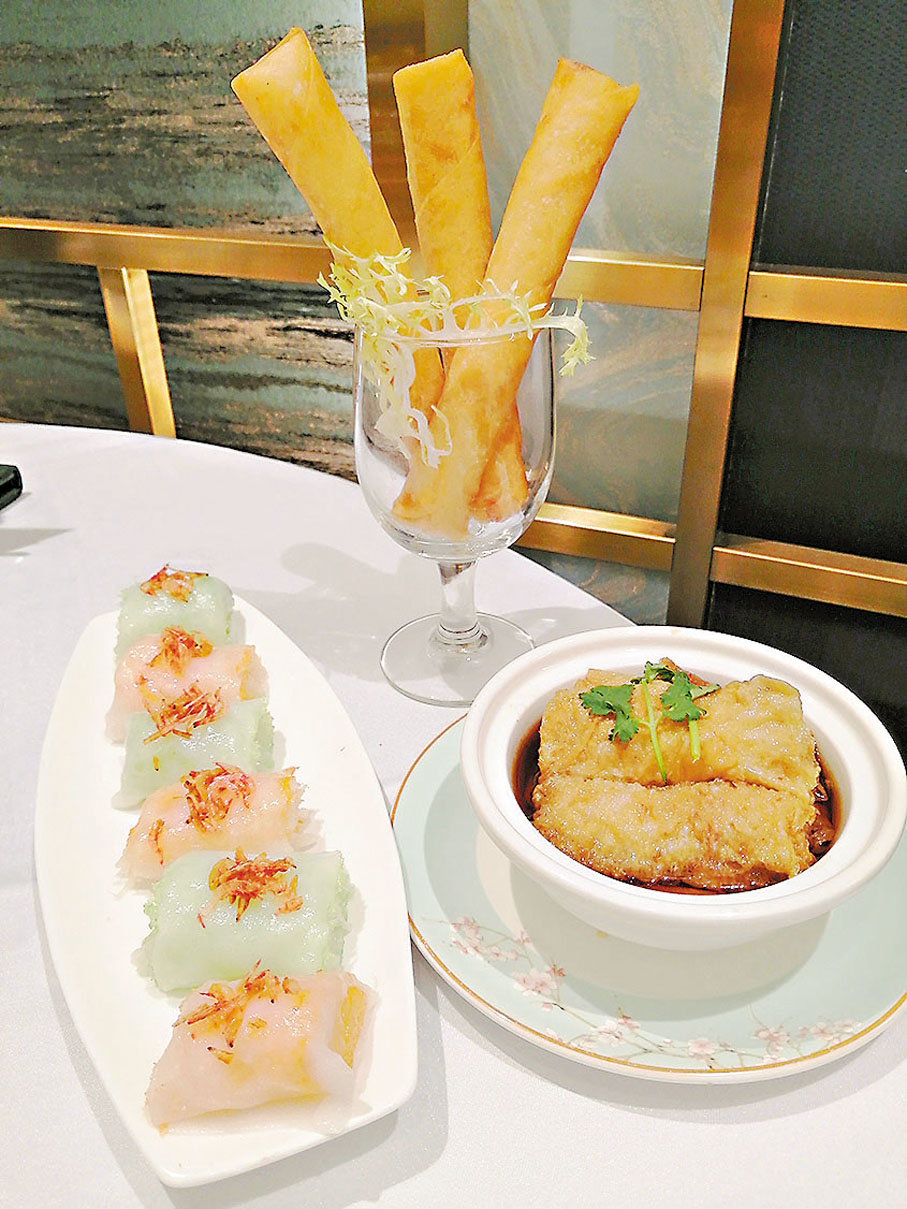 ●點心：櫻花蝦銀蘿脆皮腸、肉骨茶鮮竹卷及泰式皇家春卷