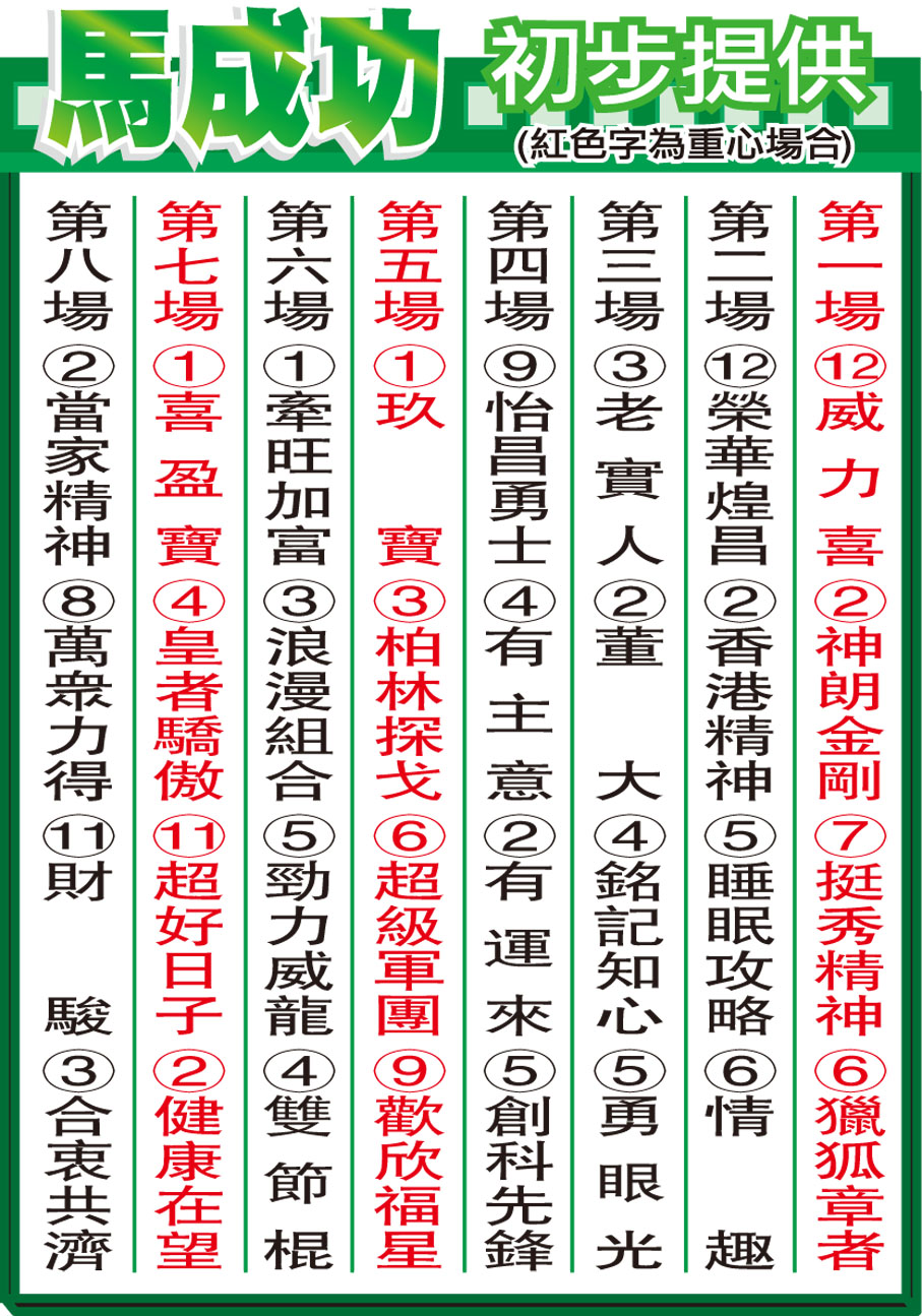 馬成功初步提供