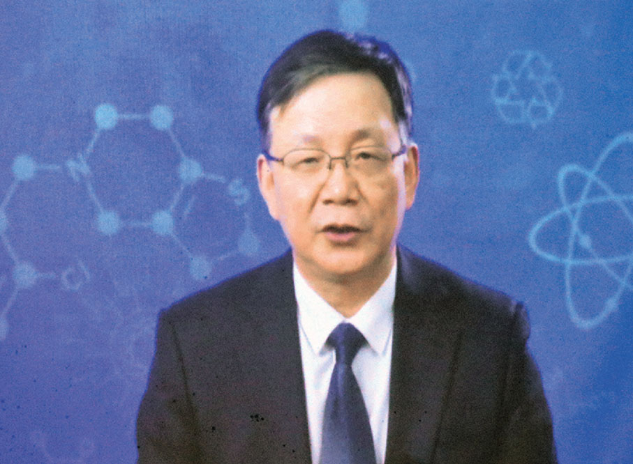 ●中科院院長侯建國透過視像致辭。 香港文匯報記者  攝