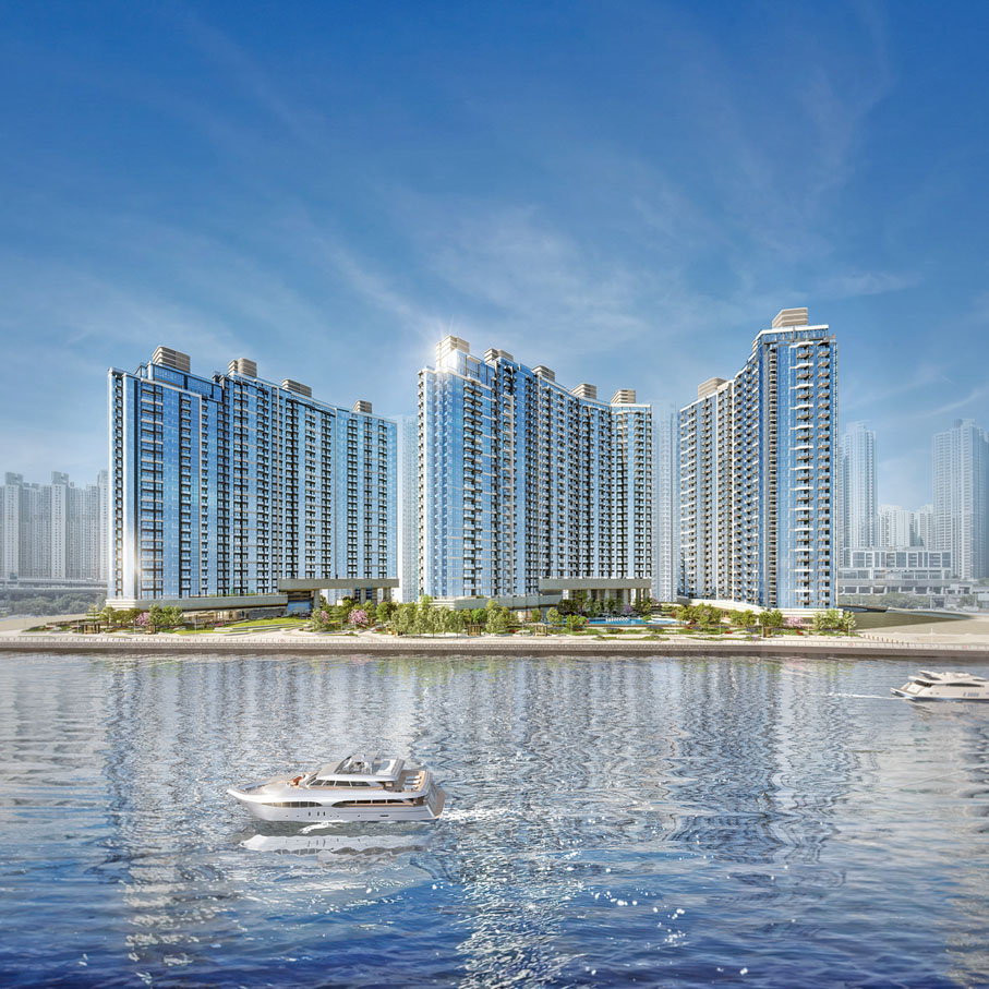 香港● 西南九龍臨海合作項目「維港滙」，外形融入流線型建築美學，設計與海岸共融。