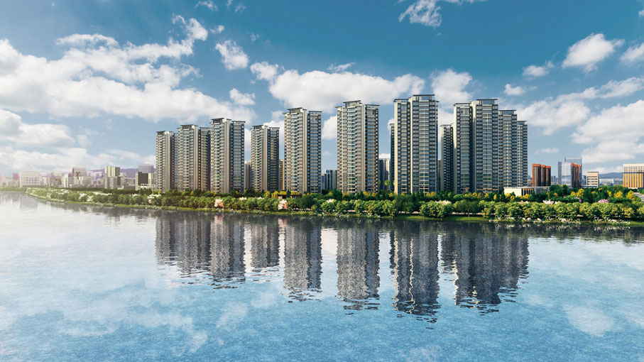 東莞● 東莞「嘉譽灣」提供約1196個單位，坐擁一線江景， 地段優越，毗鄰約3萬平方米的中央公園及休閑設施等。