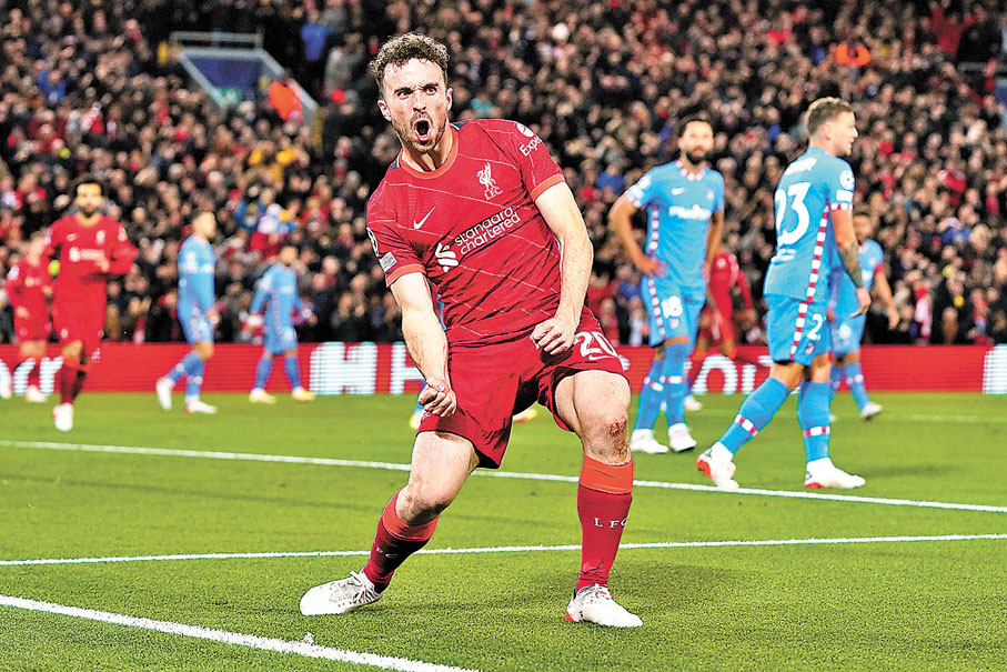 ●迪亞高祖達開賽13分鐘便為利物浦先拔頭籌。  美聯社