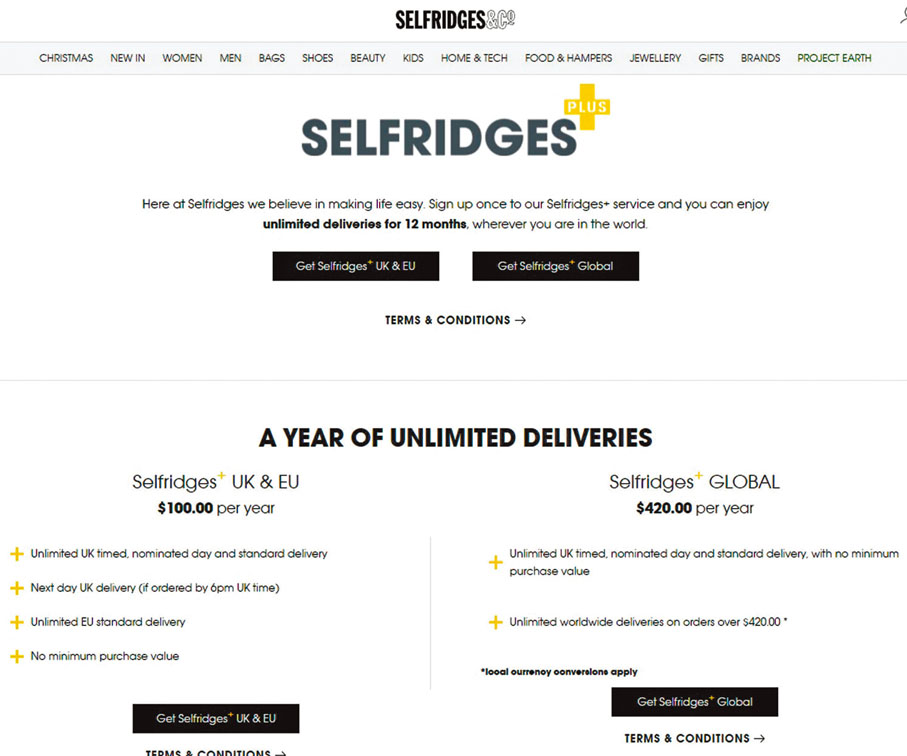 ●購買Selfridges＋Global即可全年享英國免費直郵，買兩次就已值回票價。