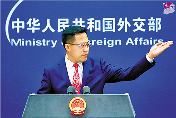 ●外交部發言人趙立堅26日在例行記者會上。 網上圖片