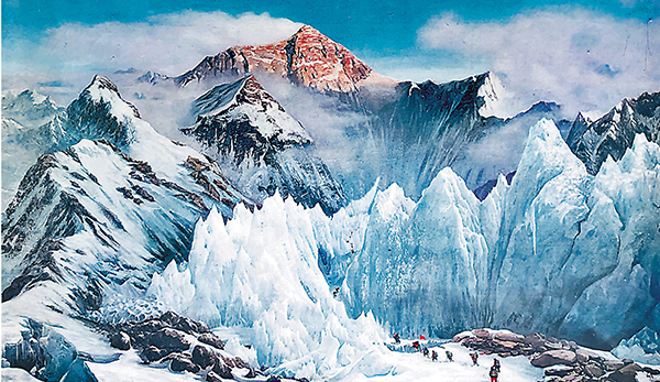 ●《獻給勇於攀登科學高峰的人們》  （尺寸：540:320）被用於《中國青年》1978年復刊號的封底。