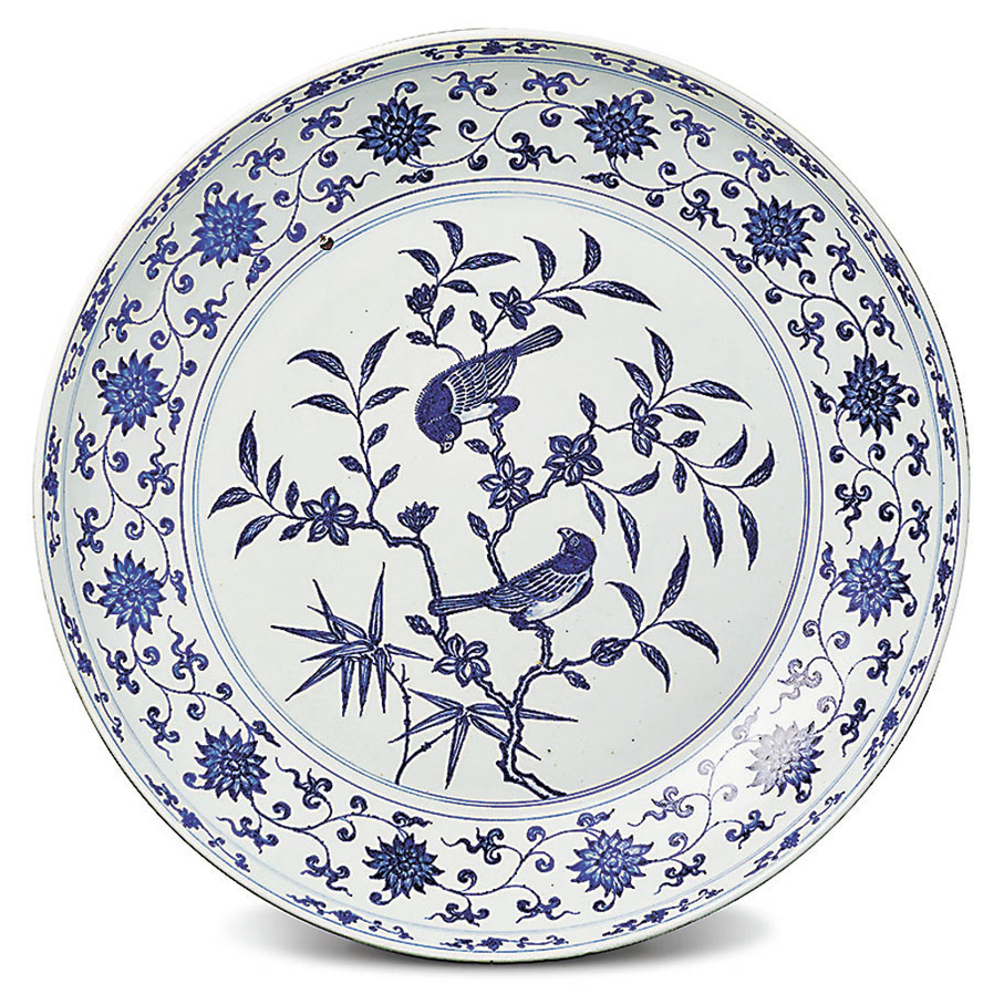 ●清雍正 青花纏枝花鳥圖大盤