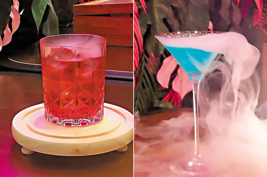 ●煙熏雞尾酒（左）及泡泡雞尾酒打卡之選。 各HK$98