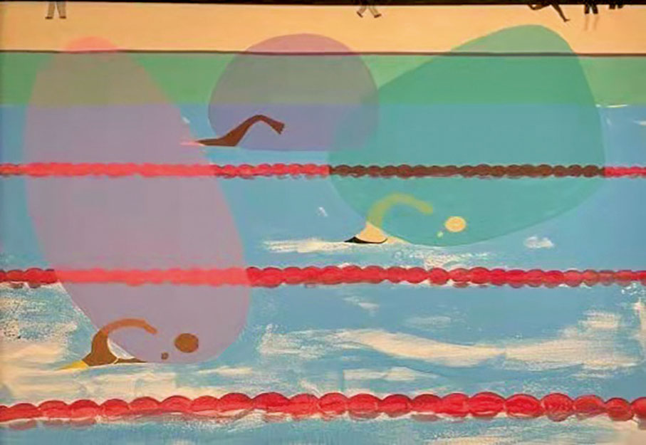 ●奧夢成真慈善拍賣的水粉塑膠彩畫作《游泳隊接力賽》。