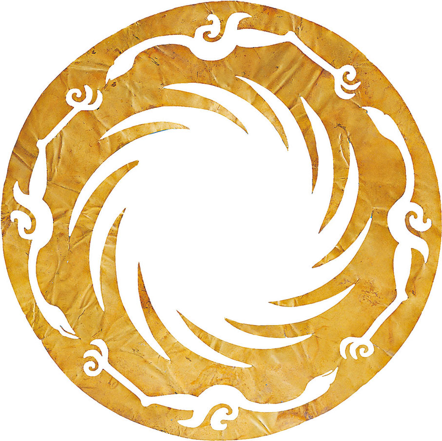 ●「太陽神鳥」金箔。浙江西湖美術館供圖