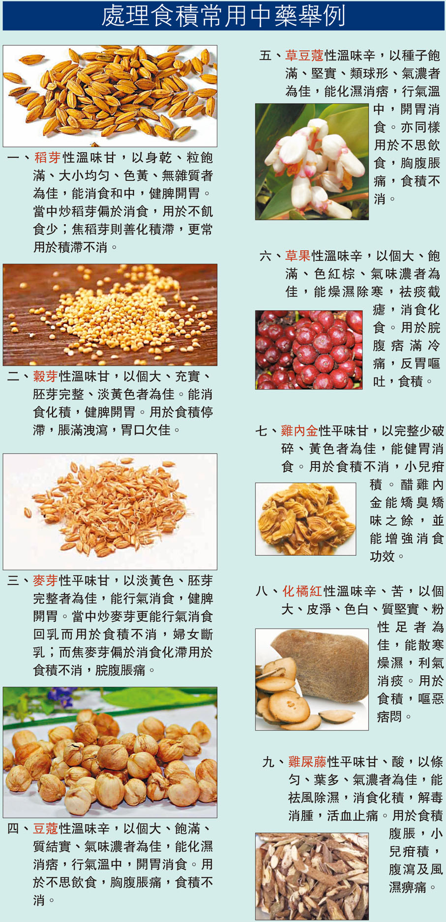 處理食積常用中藥舉例