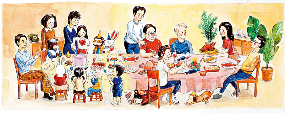 ◆書中插畫重現夏卿一家人吃飯的溫馨場景。