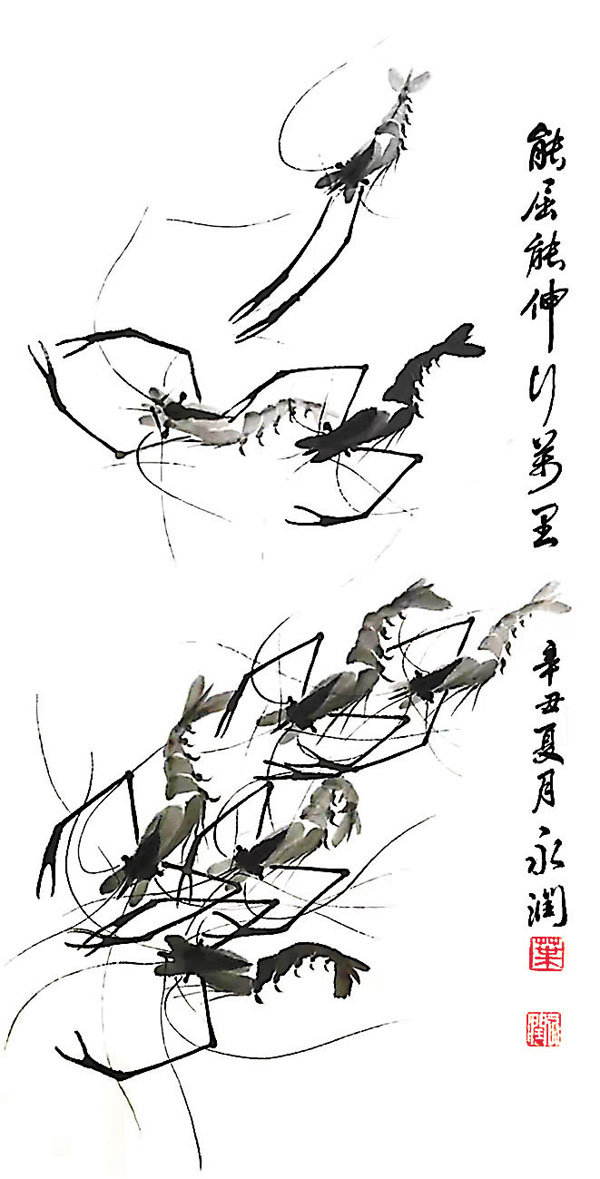 ◆《能伸能屈萬里行》葉永潤畫蝦。作者供圖