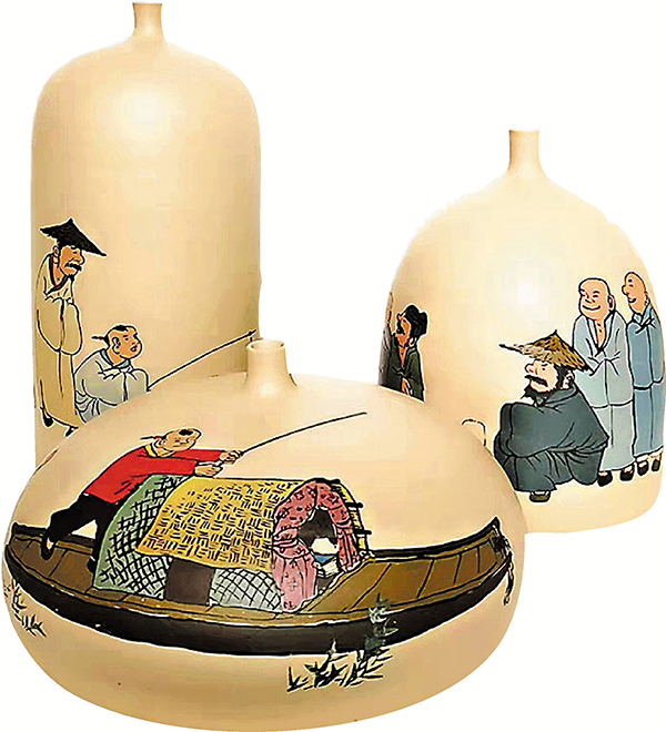 ◆文人畫土陶結合的系列花瓶