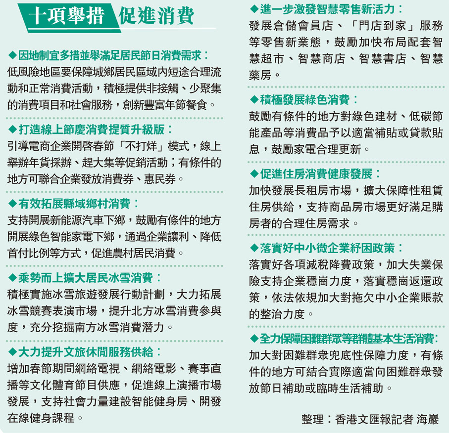 十項舉措促進消費