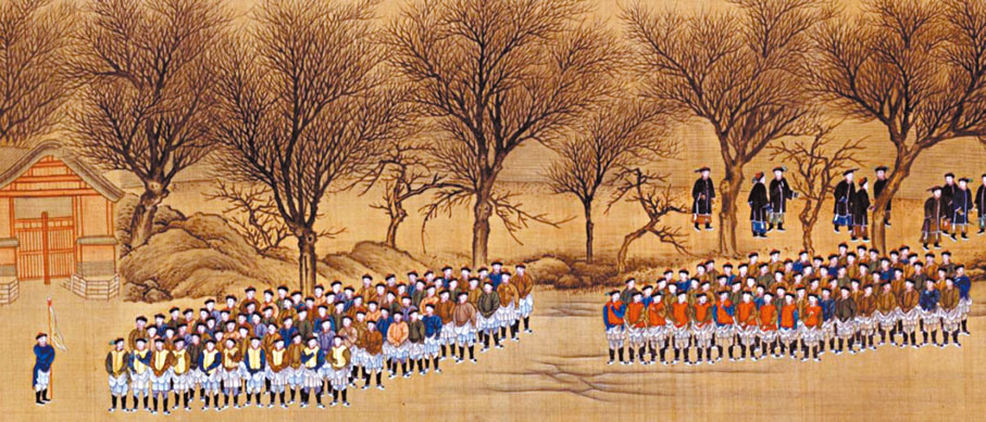 ◆《冰嬉圖》由清代宮廷畫師張為邦、姚文翰所繪，場面恢弘。