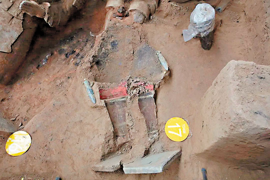 ◆兵馬俑一號坑新發掘陶俑彩繪保存狀況較好 。