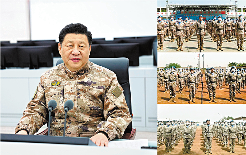 ◆1月28日，習近平到中部戰區視察慰問。圖為習近平來到中部戰區聯合作戰指揮中心，同戰區海外維和步兵營、工兵分隊和醫療分隊、直升機分隊進行視頻通話。 新華社