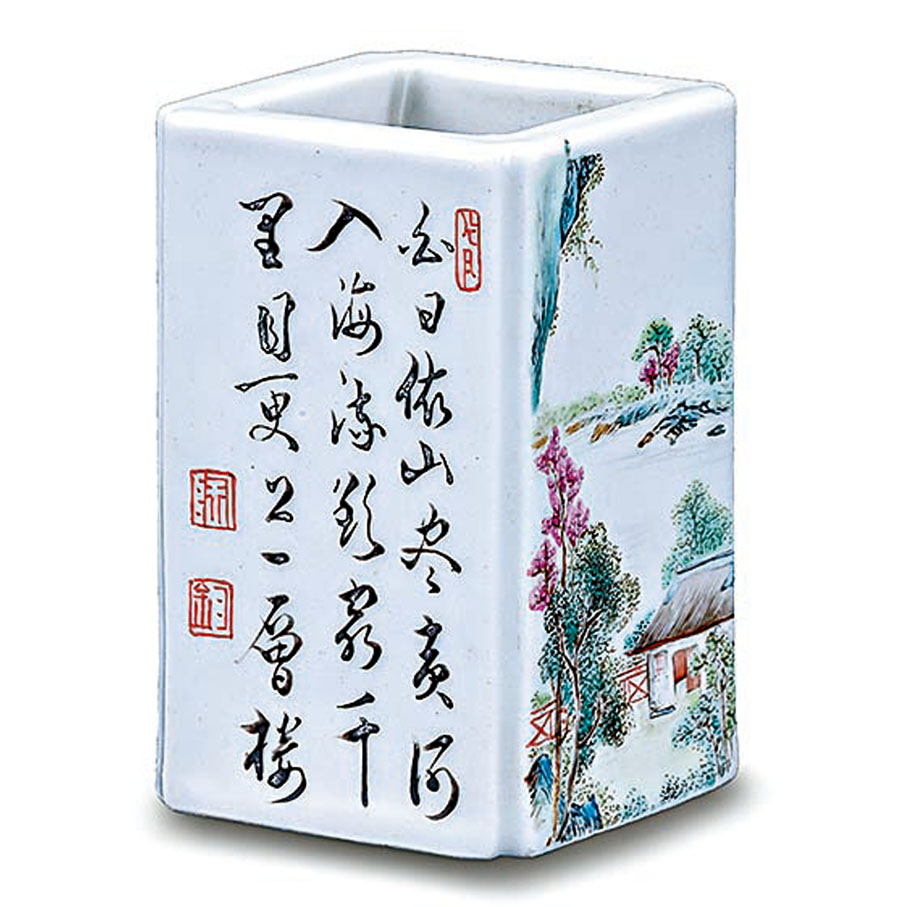 清康熙時代 粉彩 紅綠彩龍文筆筒 文房具 名品珍品　唐物　古賞物(E-52) 清康熙時代 粉彩 紅綠彩龍文筆筒 文房具 名品珍品 唐物 古