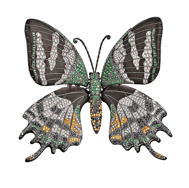 ◆以中國國蝶「金斑喙鳳蝶」為靈感創作的胸針。