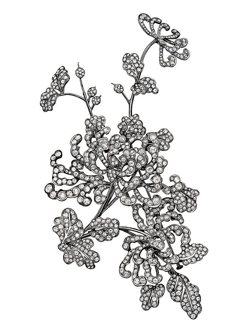 ◆以剪紙菊花為主題的胸針，花瓣靈活可動。