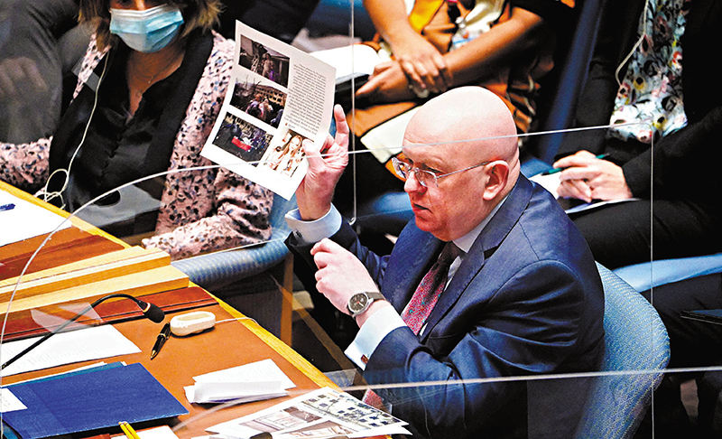 ◆ 俄羅斯常駐聯合國代表涅邊賈指控美烏違反《禁止生物武器公約》。 路透社