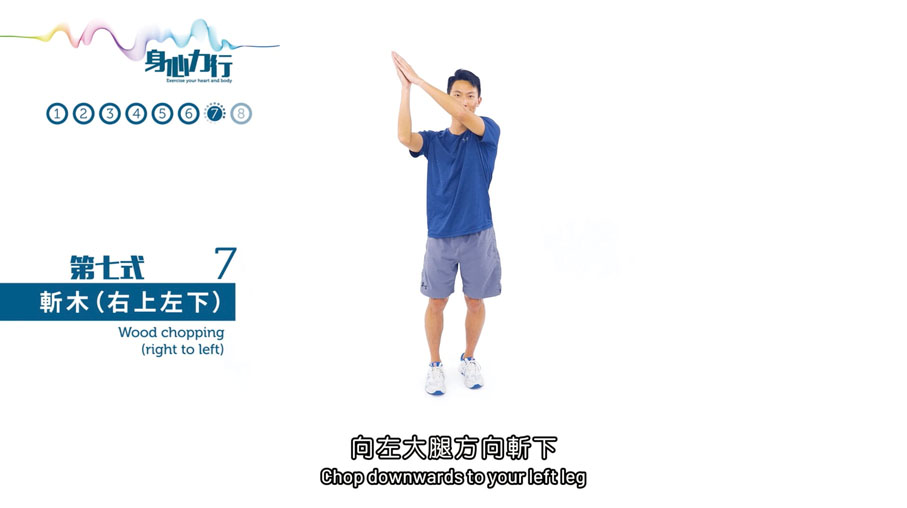 第七式：斬木(右上左下)強化股四頭肌上肢活動操練軀幹旋轉訓練平衡訓練