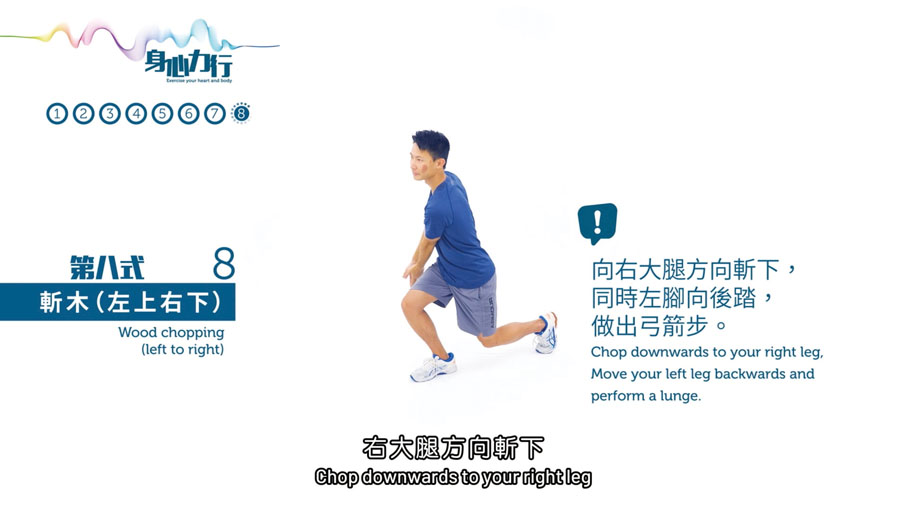 第八式：斬木(左上右下)強化股四頭肌上肢活動操練軀幹旋轉訓練平衡訓練