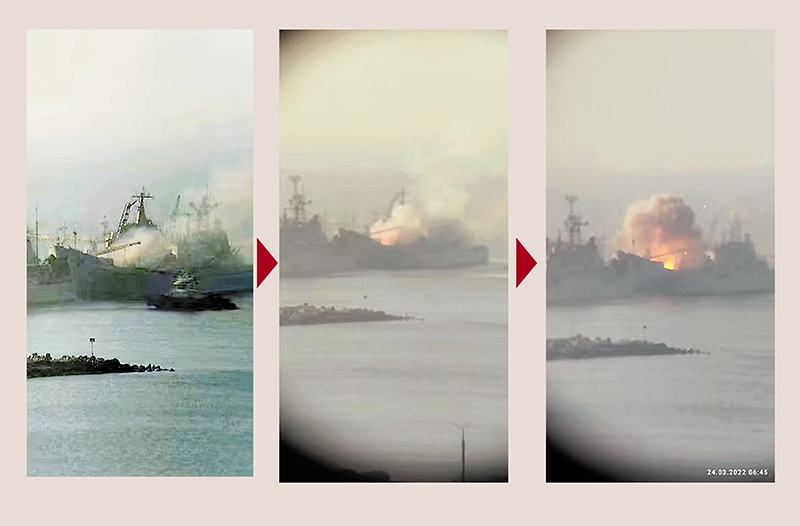 ◆ 網上有影片顯示別爾江斯克港口發生爆炸。 網上圖片