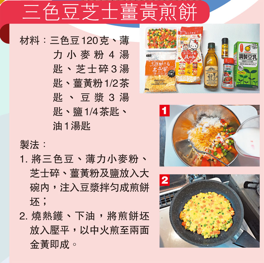 三色豆芝士薑黃煎餅