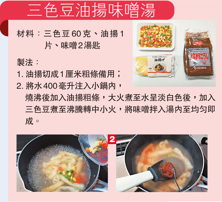 三色豆油揚味噌湯