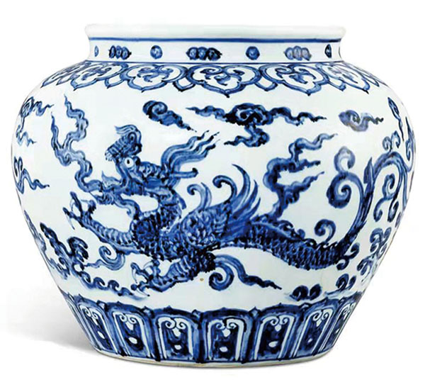 ◆明永樂 青花夔龍紋罐
