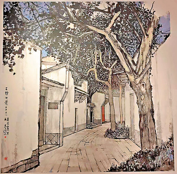 ◆《三坊七巷二○二一》（紙本水墨設色 200×200cm  2021）