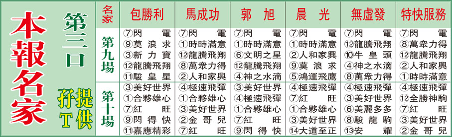 本報名家第三口孖Ｔ提供