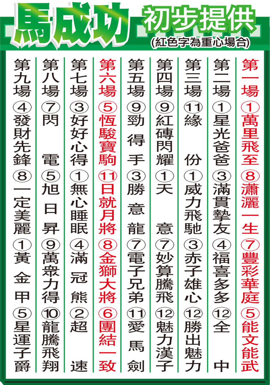 馬成功初步提供