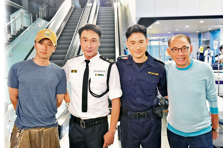 ◆右起：楊受成為張學友、吳鎮宇及謝霆鋒打氣。