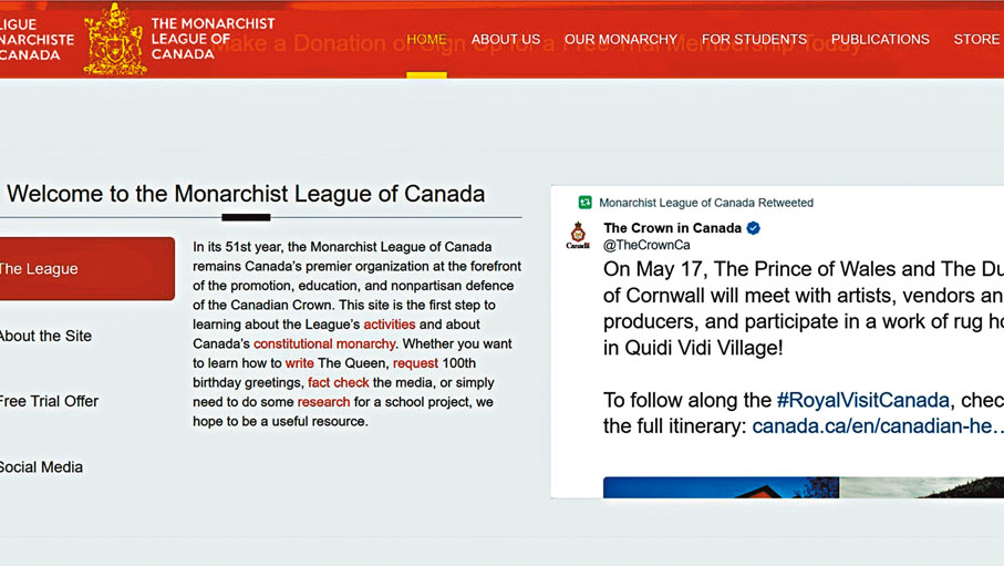 ◆面對反對聲音日增，「加拿大君主主義同盟」網站加大宣傳查爾斯到訪。    成小智  攝