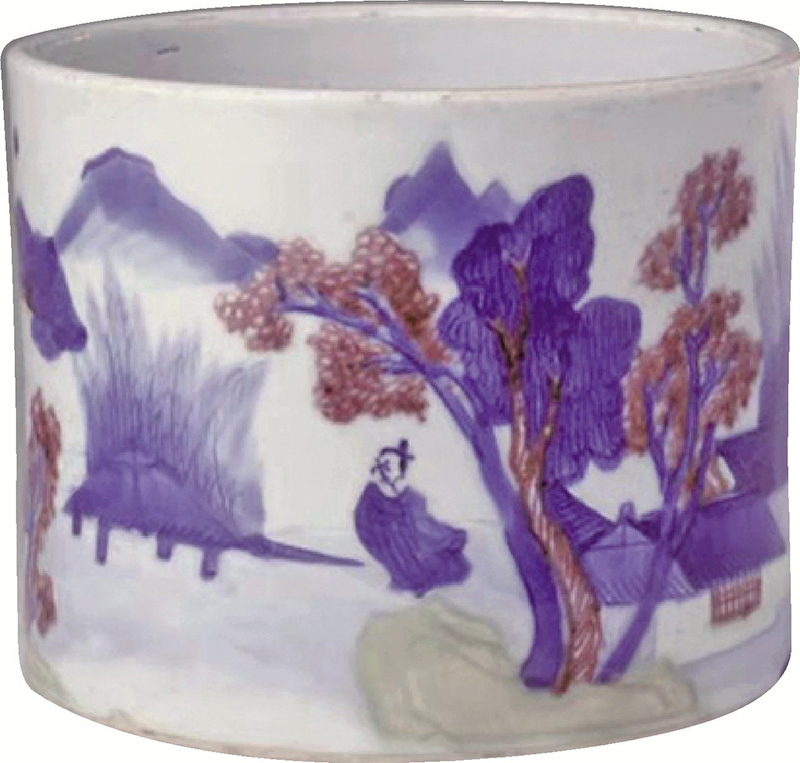 ■康熙 釉下三彩山水圖筆筒