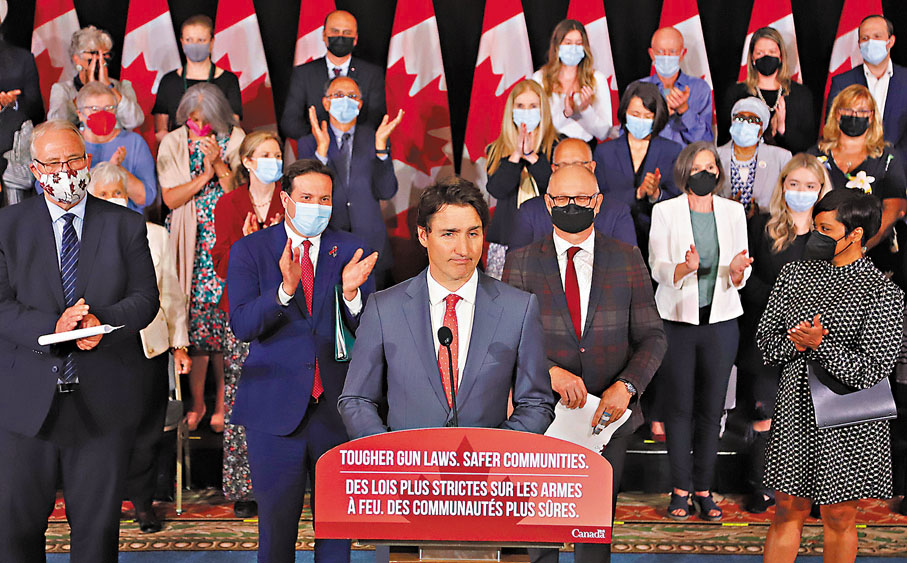◆杜魯多（前）提出手槍管制新法案，指民眾在希望減少槍械暴力方面非常團結。 美聯社