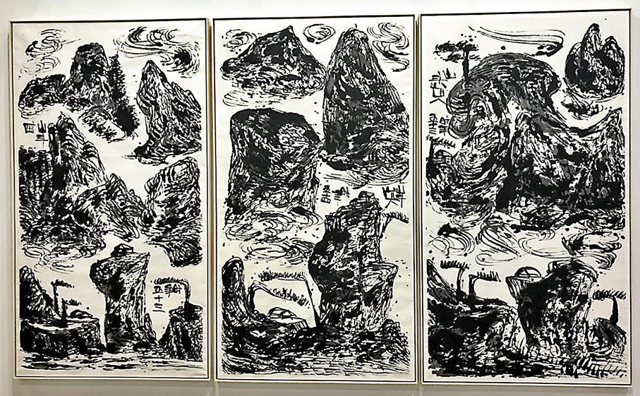 ◆唐家偉創作的水墨指畫作品。