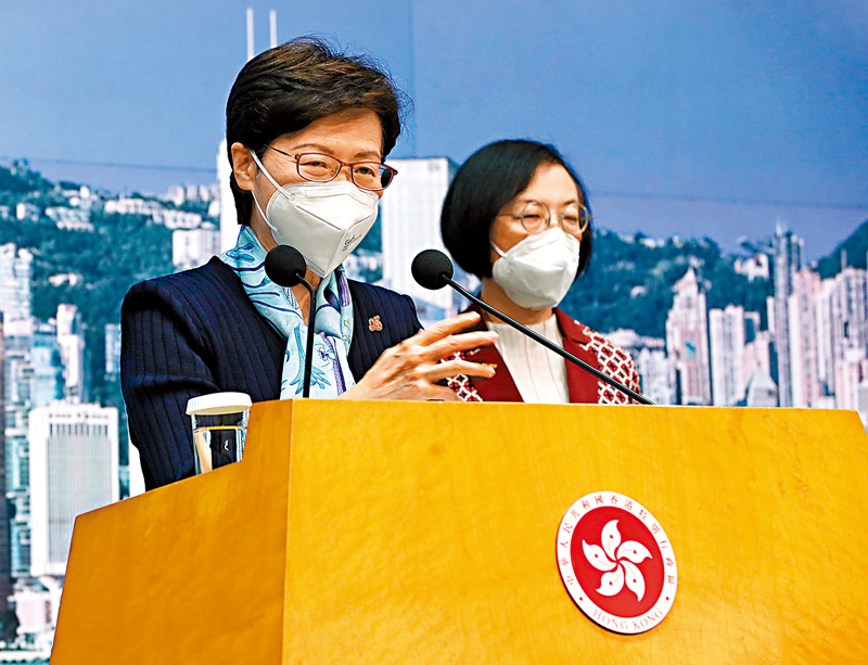 ◆ 林鄭月娥昨日公布多項措施加強防疫。 香港文匯報記者  攝