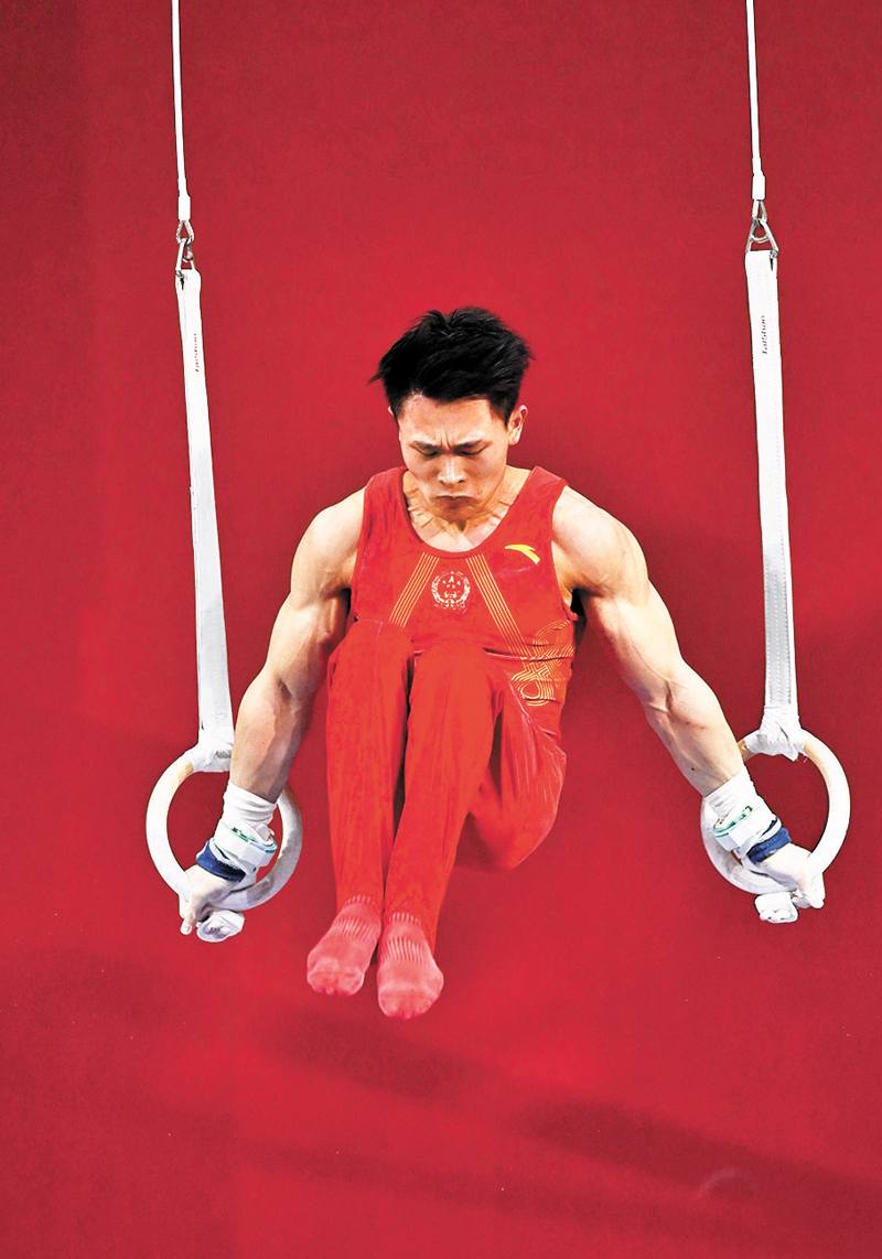 ◆ 蘭星宇以14.500分奪得吊環冠軍。 新華社