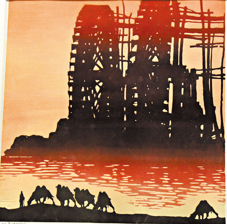 ◆版畫作品《黃河的回憶》。