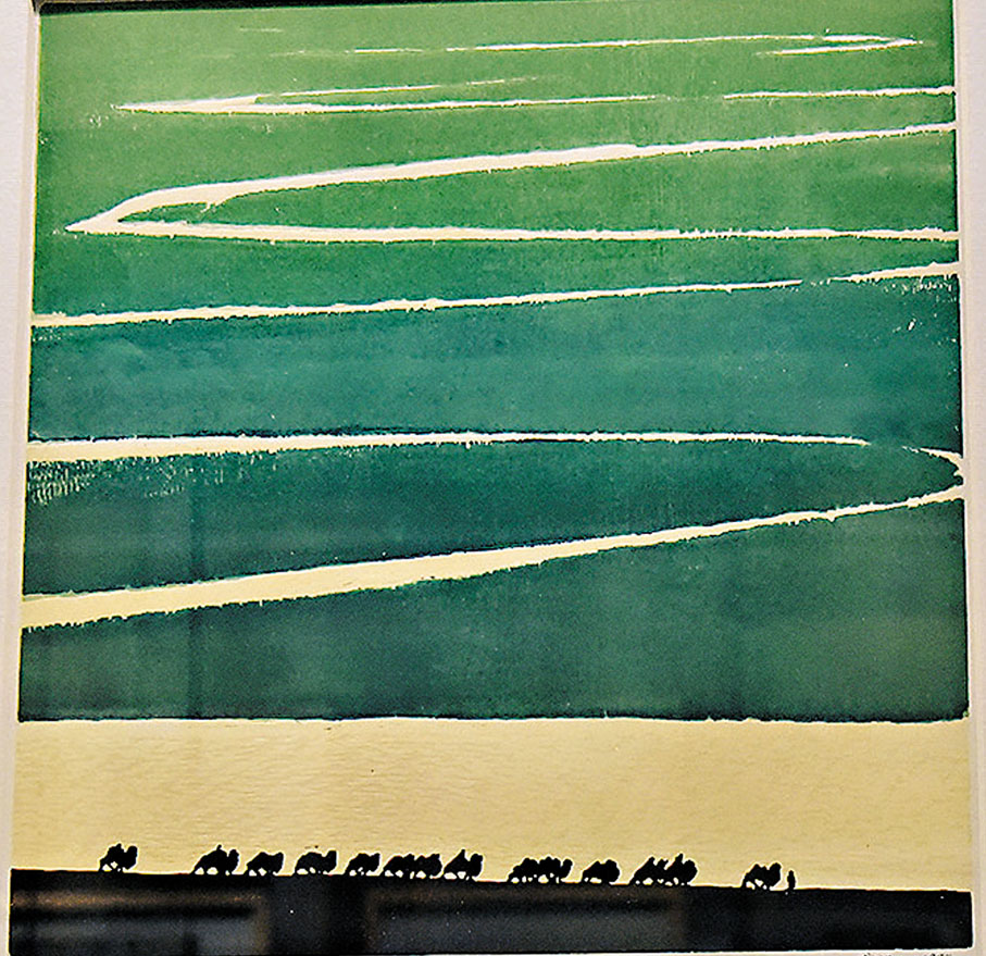 ◆版畫作品《路漫漫》。