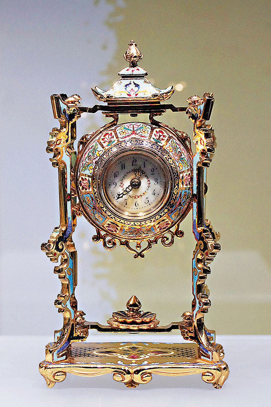 ◆法國19世紀銅鍍金琺瑯座鐘