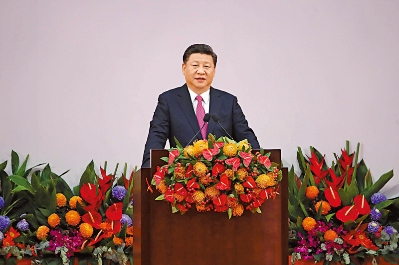 ◆2017年7月1日，中共中央總書記、國家主席、中央軍委主席習近平出席慶祝香港回歸祖國20周年大會暨香港特別行政區第五屆政府就職典禮並發表重要講話。資料圖片