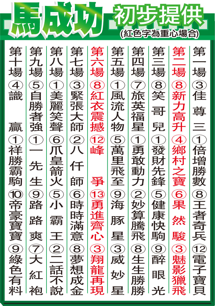 馬成功初步提供