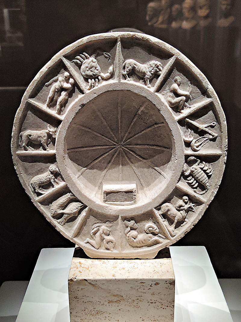 ◆公元1世紀，日晷（標有黃道十二宮），大理石。