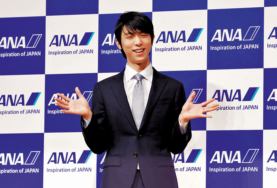 ◆昨天在記者會上，羽生結弦以治癒人心的笑容和現場記者打招呼。  路透社