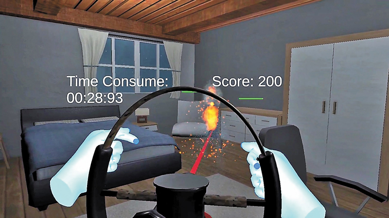 ◆VR中風復康訓練中的遊戲截圖。