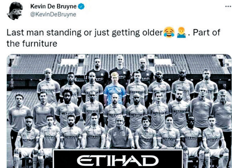 ◆迪布尼已成曼城老臣子。  迪布尼Twitter圖片